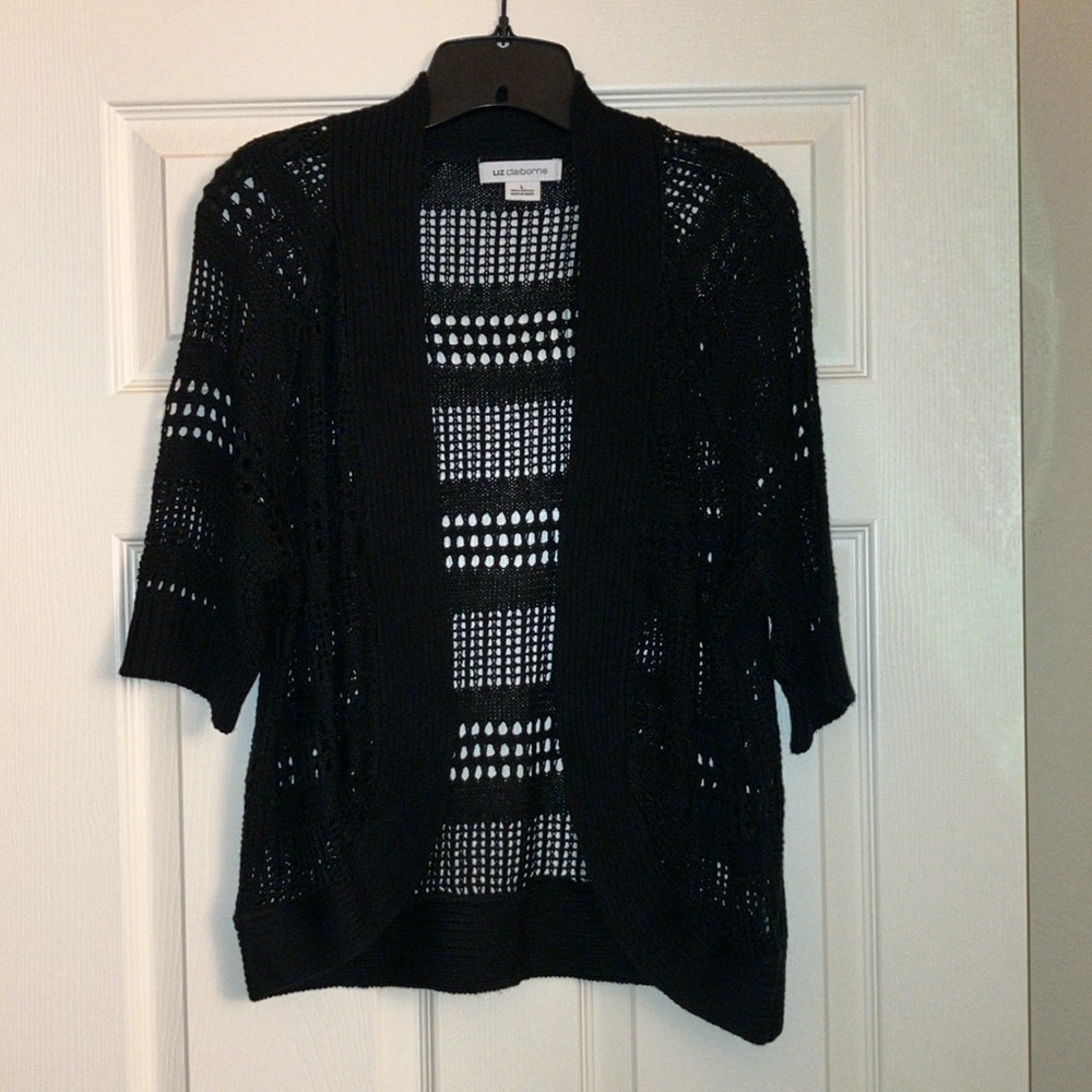 Liz Claiborne 3/4 sleeves Crochet Sweater Size Large - Black